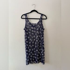 Vintage 1990s Sheer Mesh Blue & Ditzy Floral Swim Cover up One size mini dress